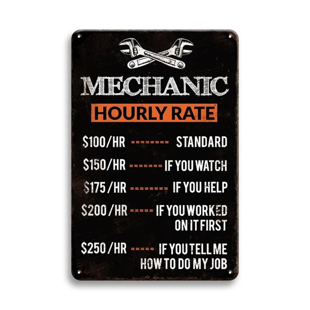 Workshop Tools Hours - 레트로 정비공 시간별 급여 금속 사인